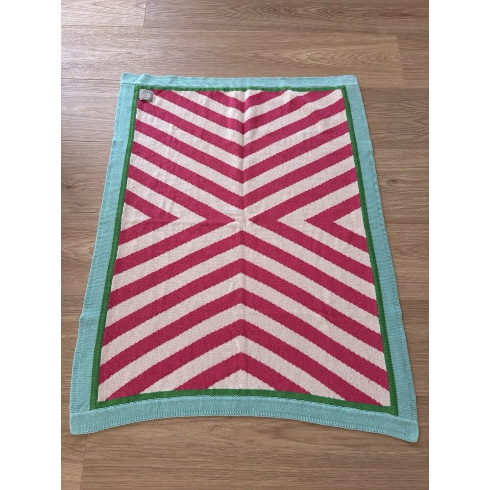 Bella Tunno Baby Stroller Blanket Cotton Stripe Criss Cross Pink Blue White
